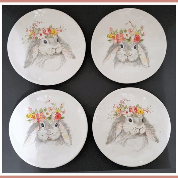 NEW RARE Certified International Set of 4 Sweet Easter Bunny Salad Plates 8.5" - Picture 1 of 3